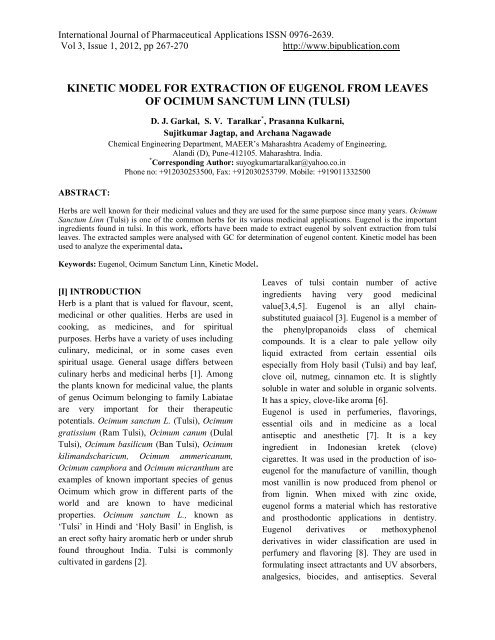 kinetic model for extraction of eugenol from leaves - BioIT ...