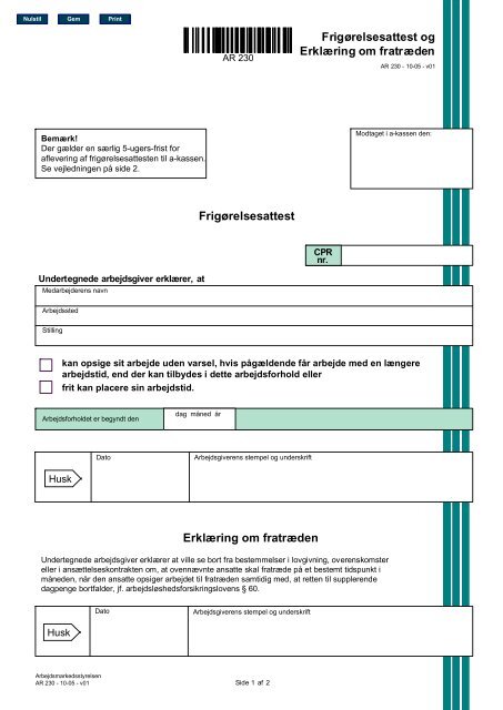 Arbejdsmarkedsstyrelsen - Blanket AR 230 10-05 ... - CA a-kasse
