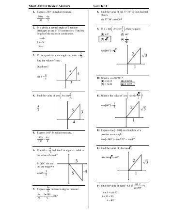 Short Answer Review Answers Name KEY