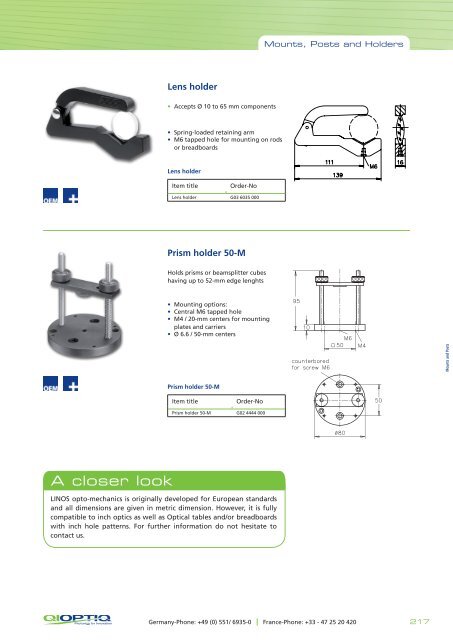 The LINOS Mounts, Posts and Holders - Qioptiq Q-Shop