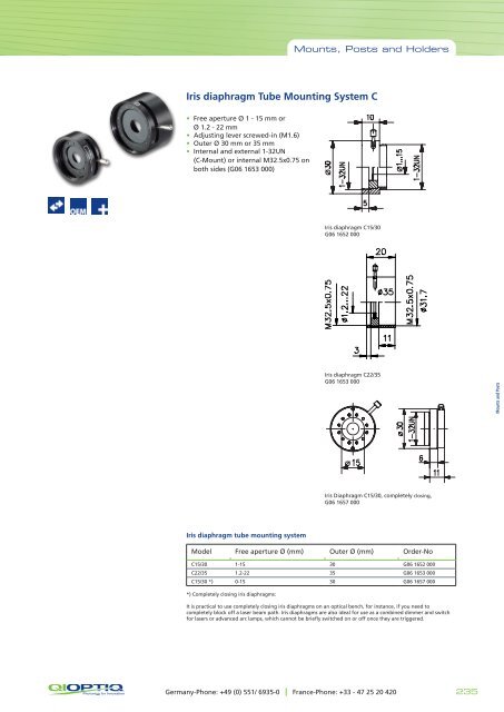 The LINOS Mounts, Posts and Holders - Qioptiq Q-Shop