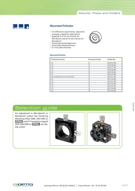 The LINOS Mounts, Posts and Holders - Qioptiq Q-Shop