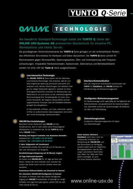 Datenblatt YUNTO Q-Serie - ONLINE USV-Systeme