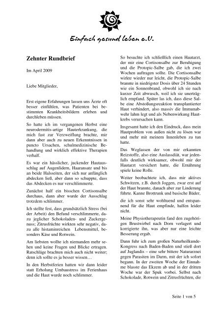 Zehnter Rundbrief - Einfach gesund leben