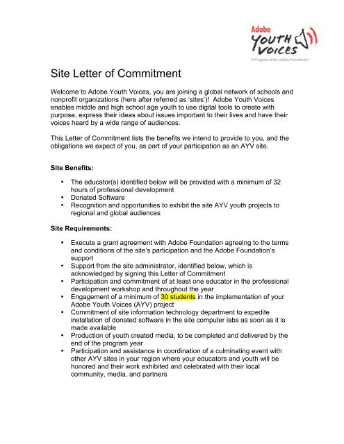 Site Letter of Commitment