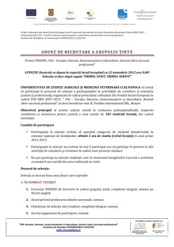 Anunt selectie - USAMV Cluj-Napoca