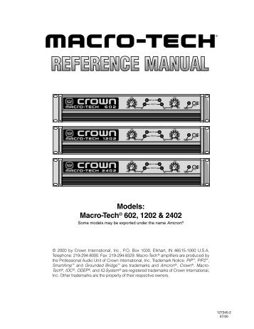Models: Macro-Tech® 602, 1202 & 2402