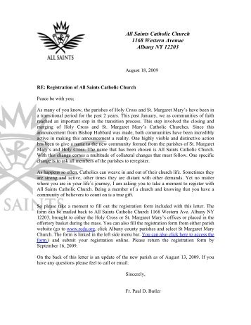 All Saints Catholic Church - Registration Letter