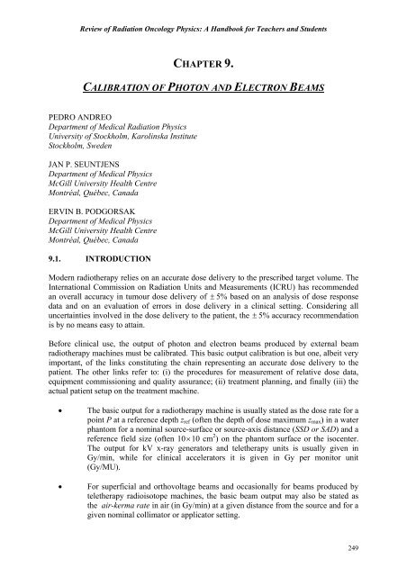 Chapter 9. Calibration of Photon and Electron Beams - IRSN