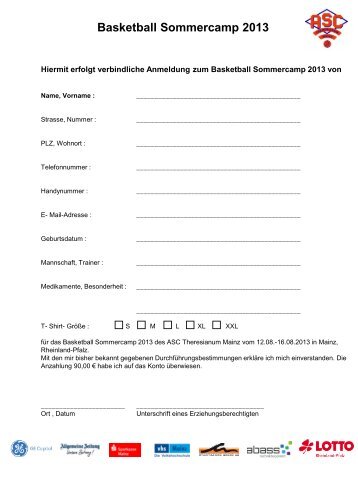 Anmeldung zum Sommercamp 2013 - ASC Theresianum Mainz