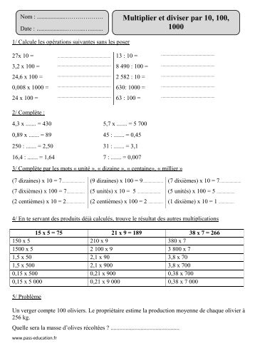 Multiplier et diviser par 10, 100, 1000 ... - Pass Education