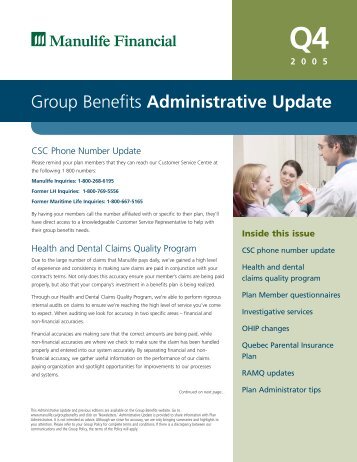 Group Benefits Administrative Update - Manulife - Manulife Financial