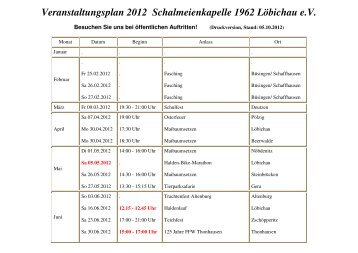 Veranstaltungsplan 2012 Schalmeienkapelle 1962 Löbichau e.V.