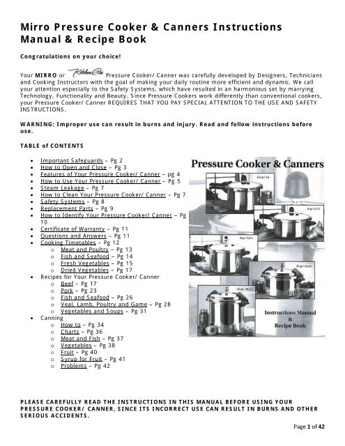 Mirro Pressure Cooker Time Chart