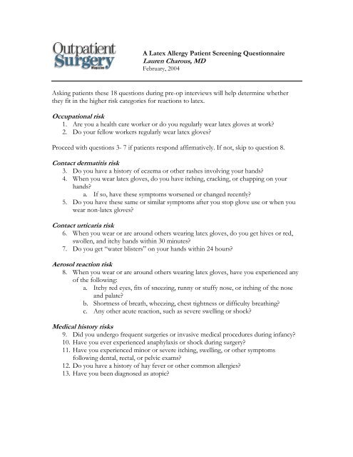 Latex Allergy Translation Card, Skin Contact Allergies