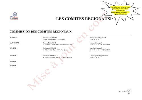 Carnet d'adresse des responsables rÃ©gionaux