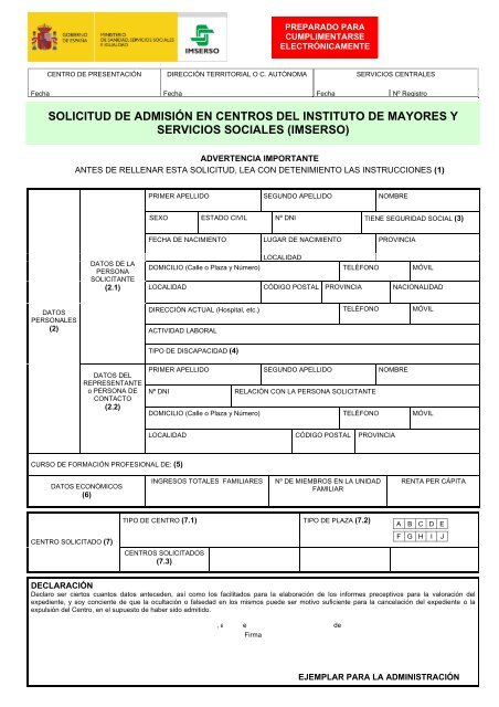 Formulario de solicitud - Imserso