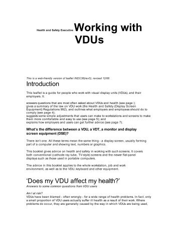 Introduction 'Does my VDU affect my health?' - PGCE