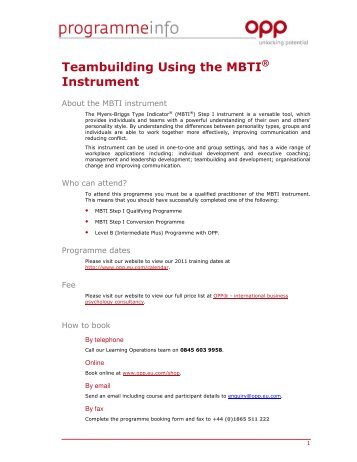 Teambuilding Using the MBTI Instrument - OPP - Eu.com