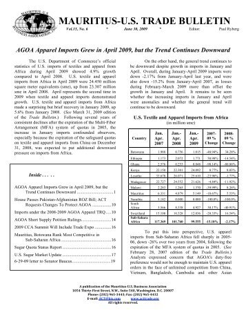 June Trade Bulletin - Mauritius. US Business Association, Inc.