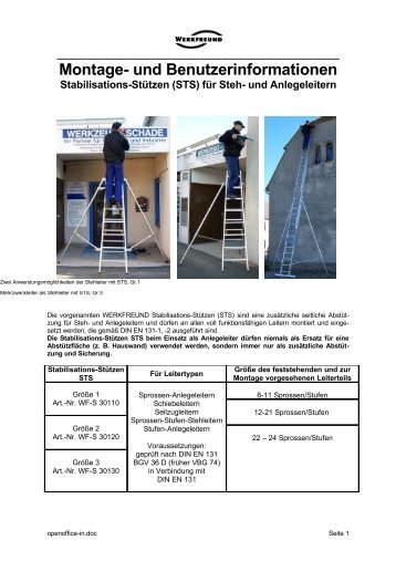 und Benutzerinformationen Stabilisations-Stützen (STS) für Steh