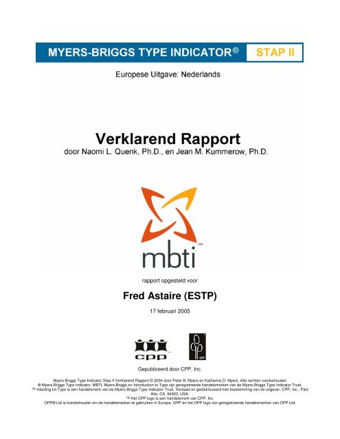 Bekijk een MBTI Stap II voorbeeldrapport > > [pdf] - OPP - Eu.com