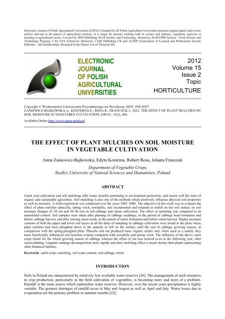 the effect of plant mulches on soil moisture in vegetable cultivation