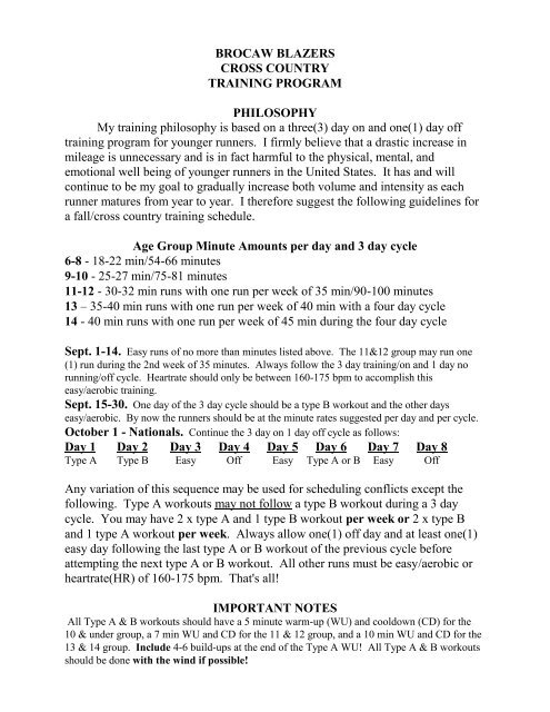 High School Cross Country Workouts (PDF format) - brocaw blazers ...