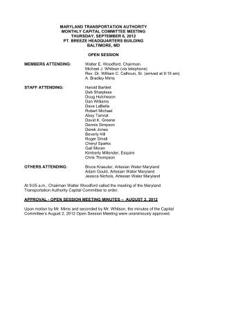 September 6, 2012 Minutes - Maryland Transportation Authority