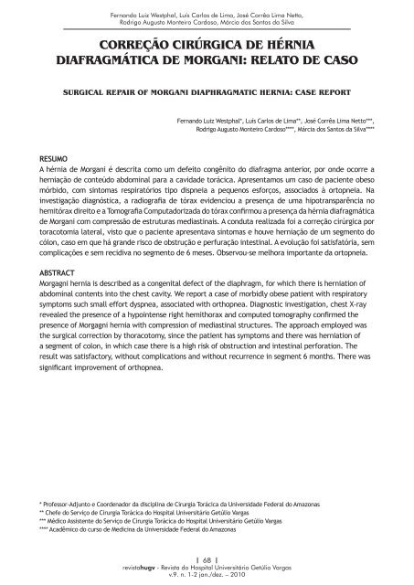 Revista HUGV 2010 - Hospital UniversitÃ¡rio GetÃºlio Vargas - Ufam