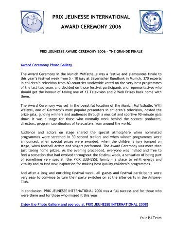 PRIX JEUNESSE INTERNATIONAL AWARD CEREMONY 2006