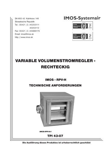 Variable Volumenstromregler - IMOS-Systemair sro
