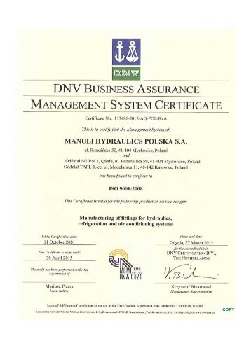 ISO 9001:2008 - Manuli Hydraulics