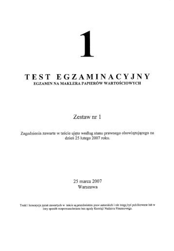 TEST EGZAMINACYJNY - Komisja Nadzoru Finansowego