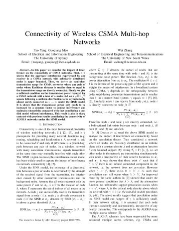 Connectivity of Wireless CSMA Multi-hop Networks - The University ...