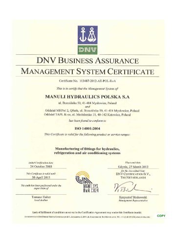 ISO 14001:2004 - Manuli Hydraulics