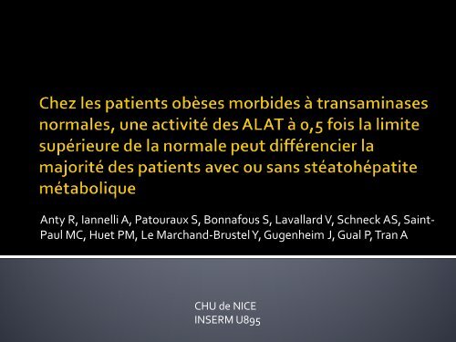 Chez les patients obÃ¨ses morbides Ã  transaminases normales ... - Afef