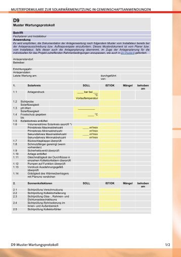 D9 Muster Wartungsprotokoll