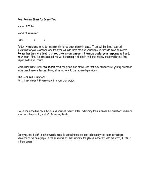 Computer Assignment Help Peer Review Sheet For Essay Two Name Of Writer Name Of English Sample Essay also Essay Term Paper Peer Review Sheet For Essay Two Name Of Writer Name Of Science Development Essay