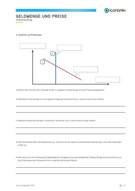 Geldmenge und Preise - Arbeitsauftrag - Iconomix