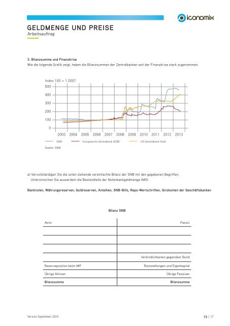 Geldmenge und Preise - Arbeitsauftrag - Iconomix