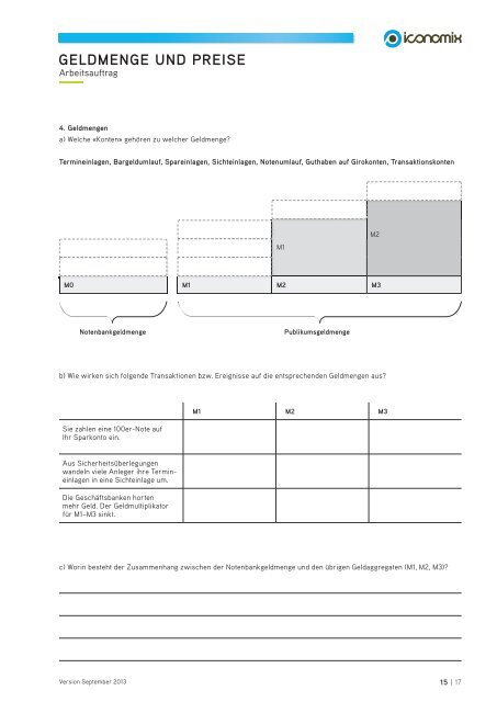 Geldmenge und Preise - Arbeitsauftrag - Iconomix