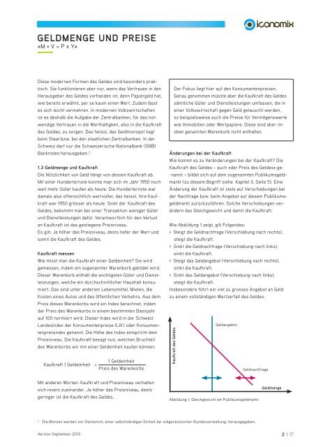 Geldmenge und Preise - Arbeitsauftrag - Iconomix