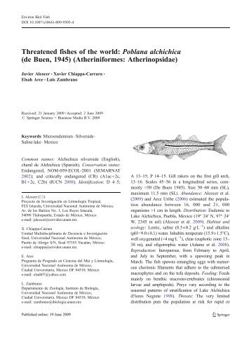 Threatened fishes of the world: Poblana alchichica - PÃ¡ginas ...