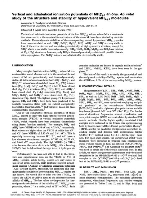 Vertical and adiabatical ionization potentials of MH-K+1 anions. Ab ...