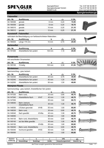 Spenglerwerkzeuge - Spenglerdirect.de