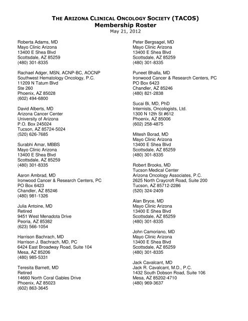 Membership Roster Association Of Community Cancer Centers