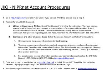 JKO - NIPRnet Account Procedures