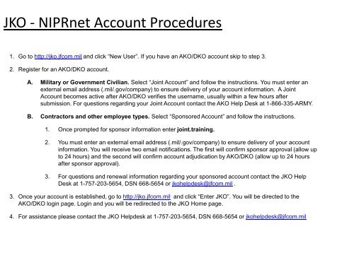 Jko Niprnet Account Procedures