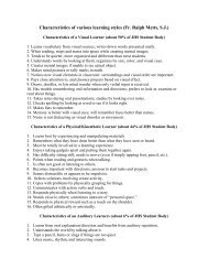 Characteristics of various learning styles (Fr. Ralph Metts, S.J.)